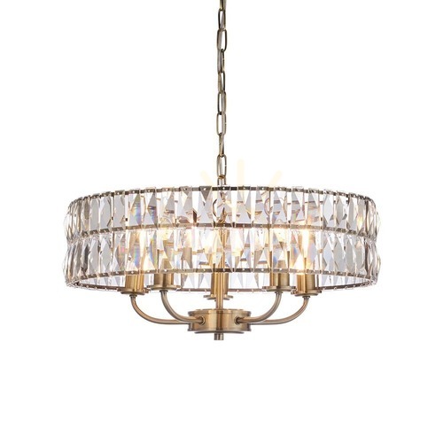 Sprawdź Lampa wisząca Endon CLIFTON 106244, 5 x E14 maks. 6 W, szkło szlifowane, antyczny mosiądz, ø50,5 cm