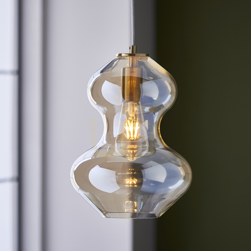 Sprawdź Lampa wisząca Endon Kelda 106681 – satynowy mosiądz, szkło szampańskie, Ø 23 cm