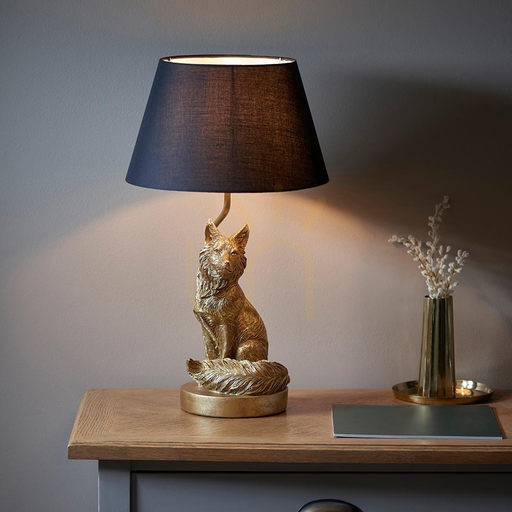 Pokaż Lampa stołowa Endon Fox czarna 53 cm E14 granatowy klosz Lampa stołowa Endon Fox czarna 53 cm E14 granatowy klosz
