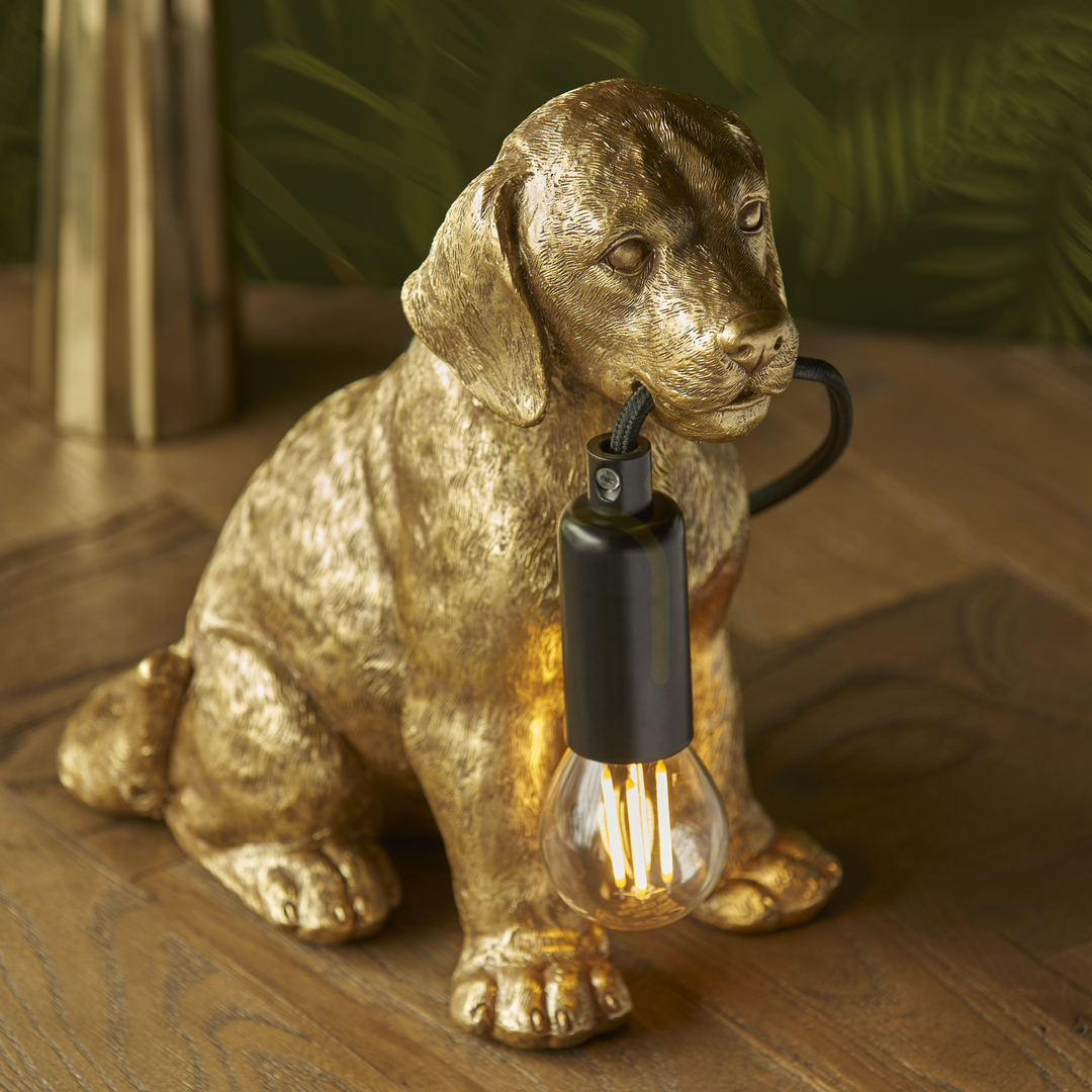 Obejrzyj Lampa stołowa Endon Labrador Puppy czarna z żywicy i stali Lampa stołowa Endon Labrador Puppy czarna z żywicy i stali
