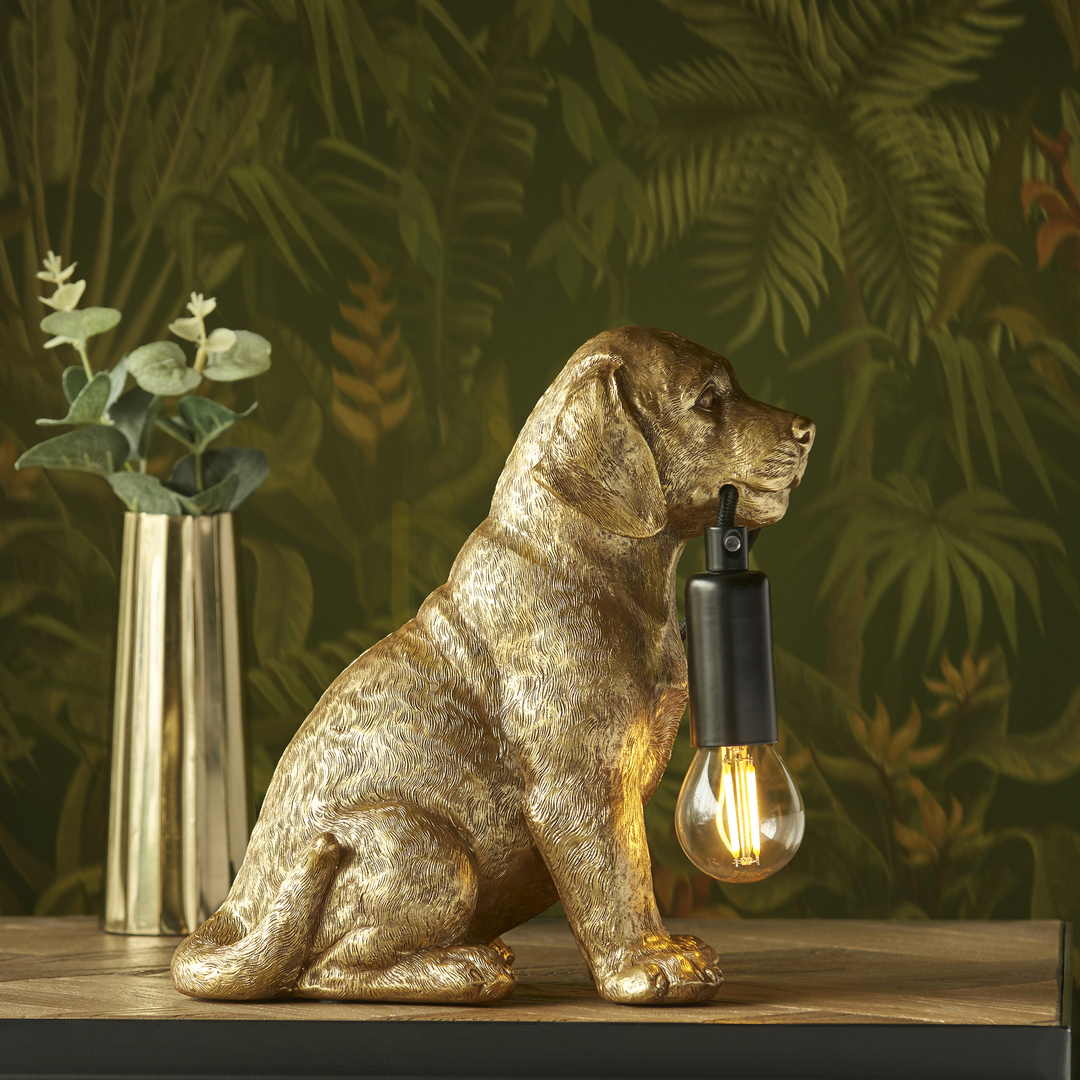 Wyświetl Lampa stołowa Endon Labrador Puppy czarna z żywicy i stali Lampa stołowa Endon Labrador Puppy czarna z żywicy i stali