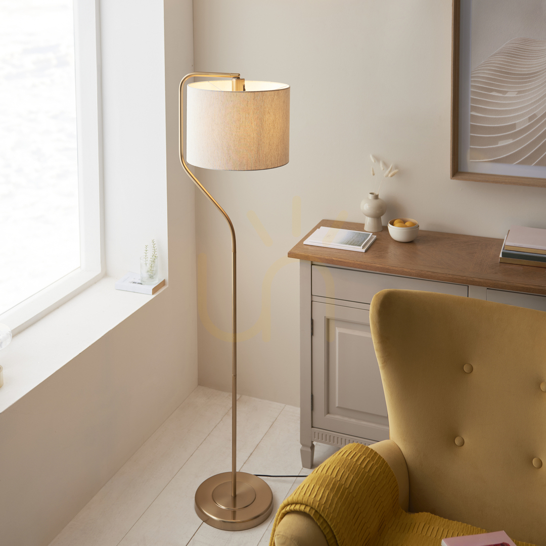 Obejrzyj Lampa stojąca Endon Clement mosiądz 155 cm naturalny abażur Lampa stojąca Endon Clement mosiądz 155 cm naturalny abażur