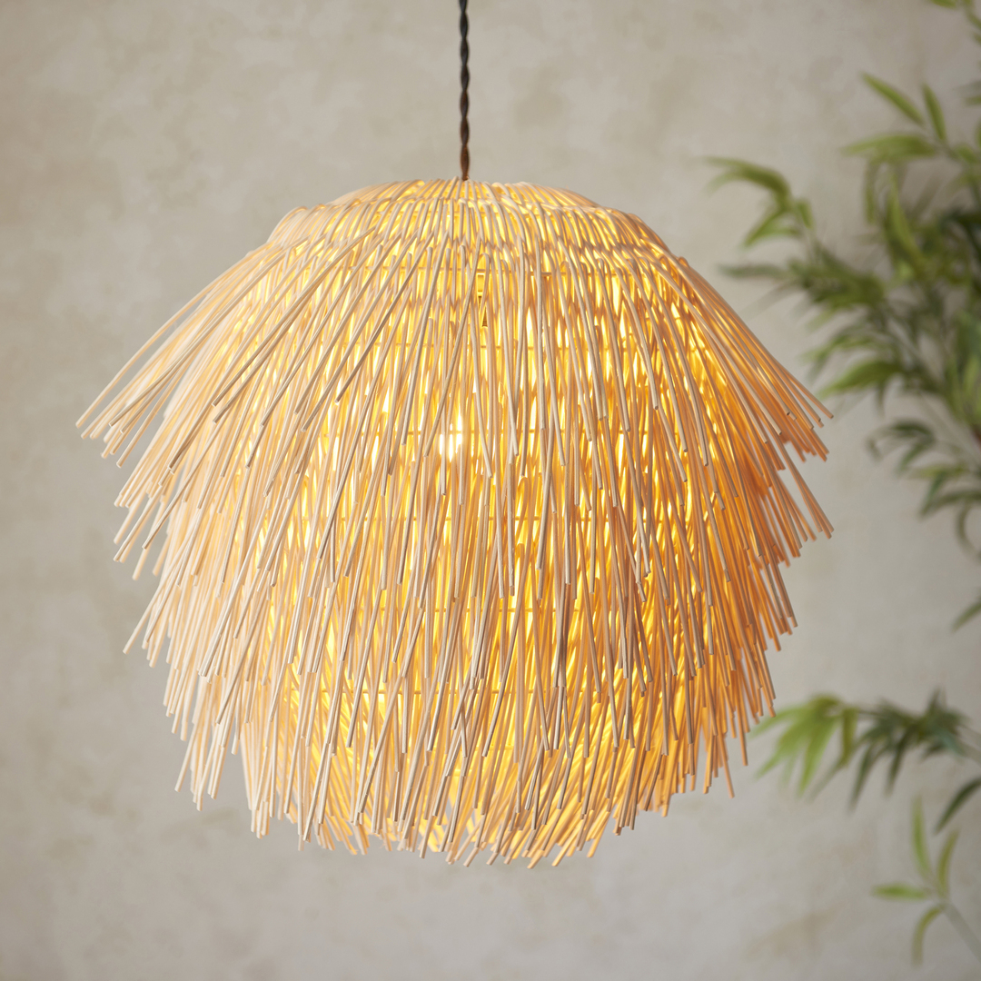 Wyświetl Lampa wisząca Endon Pushpa brązowa rattan stal E27 47 cm Lampa wisząca Endon Pushpa brązowa rattan stal E27 47 cm