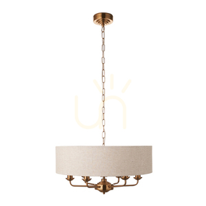 Lampa wisząca Endon Highclere mosiądz 6xE14 naturalna tkanina 55 cm 1 Lampa wisząca Endon Highclere mosiądz 6xE14 naturalna tkanina 55 cm small 1