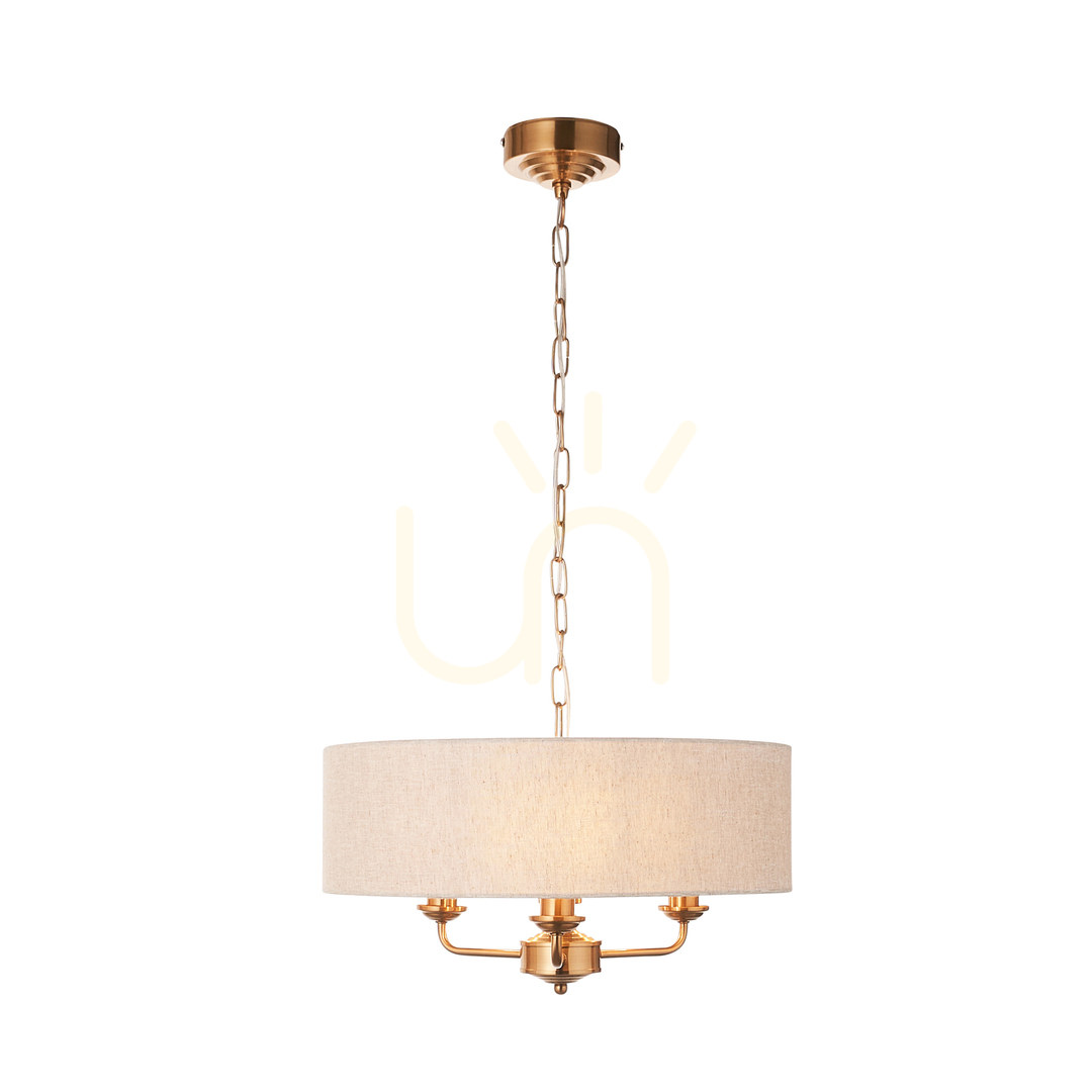 Sprawdź Lampa wisząca Endon Highclere mosiądz 3xE14 naturalna tkanina Lampa wisząca Endon Highclere mosiądz 3xE14 naturalna tkanina