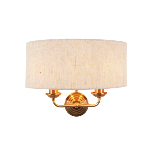 Sprawdź Kinkiet Endon Highclere w wykończeniu vintage brass, 2 × E14, naturalny len