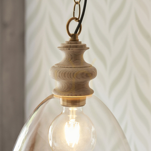 Lampa Wisząca Endon Cotswold Mosiądz Drewno Szkło E27 small 6