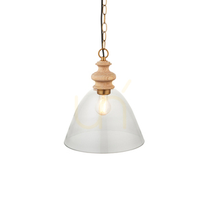 Lampa Wisząca Endon Cotswold Mosiądz Drewno Szkło E27 small 0