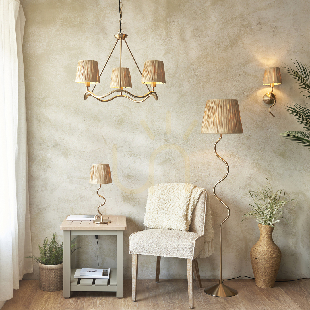 Obejrzyj Lampa wisząca Endon Wriggle mosiądz 3xE14, naturalny klosz Lampa wisząca Endon Wriggle mosiądz 3xE14, naturalny klosz