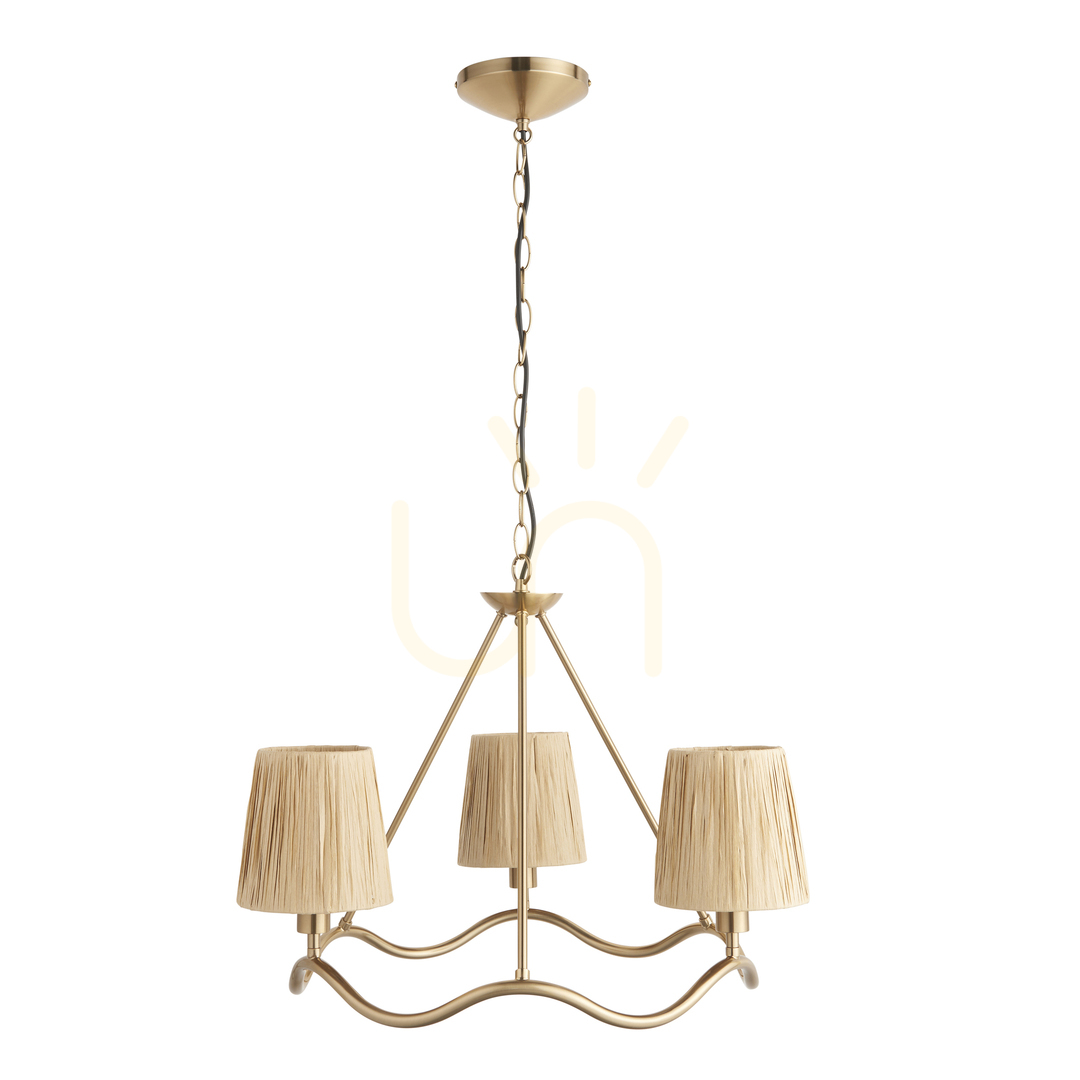 Wyświetl Lampa wisząca Endon Wriggle mosiądz 3xE14, naturalny klosz Lampa wisząca Endon Wriggle mosiądz 3xE14, naturalny klosz