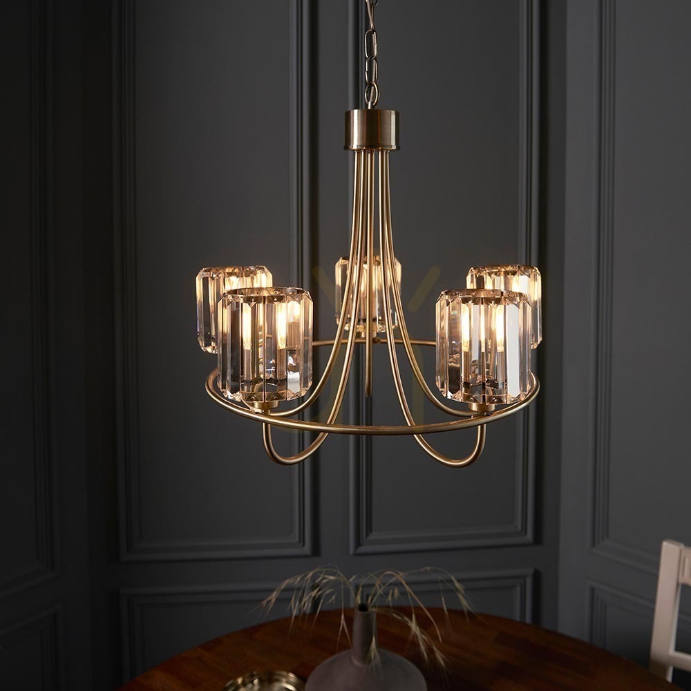 Pokaż Lampa wisząca Endon Berenice mosiądz 5xE14 51 cm Lampa wisząca Endon Berenice mosiądz 5xE14 51 cm