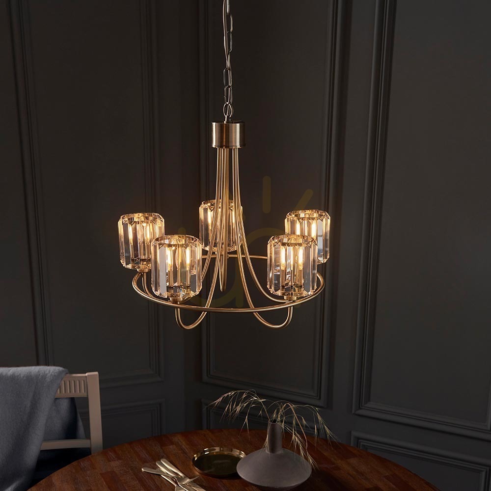 Sprawdź Lampa wisząca Endon Berenice mosiądz 5xE14 51 cm Lampa wisząca Endon Berenice mosiądz 5xE14 51 cm