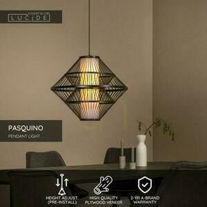 Lampa wisząca Lucide PASQUINO 60 cm, czarna, fornir sklejkowy, E27 small 3