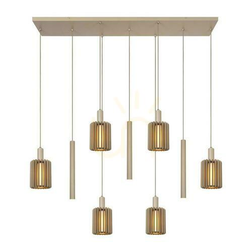 Sprawdź Lampa wisząca Lucide Lambres beżowa 6xE27 aluminium 140 cm
