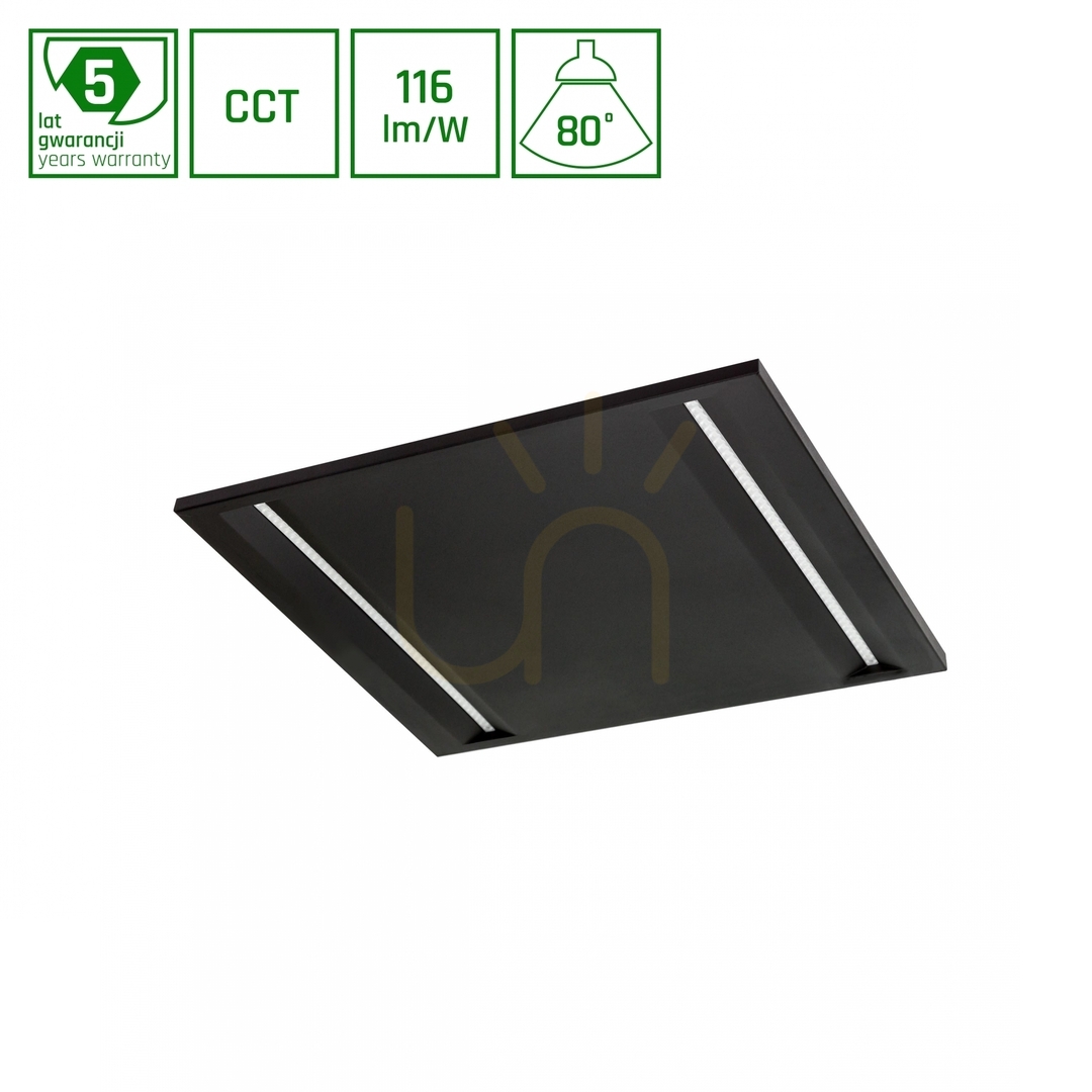 Panel LED ALGINE Line 40W 3 CCT 230V 80 St IP20 600x600x15mm Czarny Ugr<16 5 Lat Gwarancji