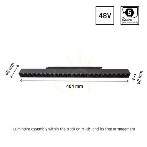 Sprawdź Lampa do Szynoprzewodów System Shift Smart Grid L Oprawa Liniowa 440x23x42mm 24W 40st Czarny CCT/Dim 5 Lat Gw.