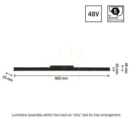 Sprawdź Lampa do Szynoprzewodów System Shift Smart Line L Oprawa Liniowa 902x23x42mm 22W 100st Czarny CCT/Dim 5 Lat Gw.