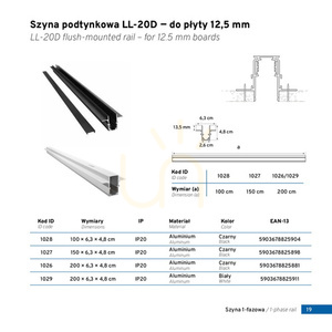 Szyna magnetyczna podtynkowa czarna LL-20D 100 cm small 0
