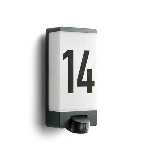 Sprawdź Lampa elewacyjna z czujnikiem ruchu i zmierzchu Steinel L 14 S PIR max.60W E27 IP44 IK03 230V antracyt / stal nierdzewna