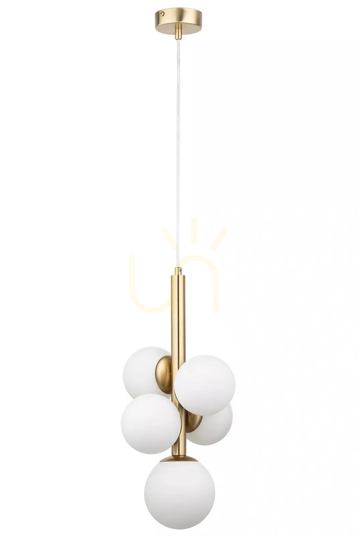 Sprawdź Lampa wisząca Sigma PERLA LUX 5 zwis złoty satynowy biała 40786 Lampa wisząca Sigma PERLA LUX 5 zwis złoty satynowy biała 40786