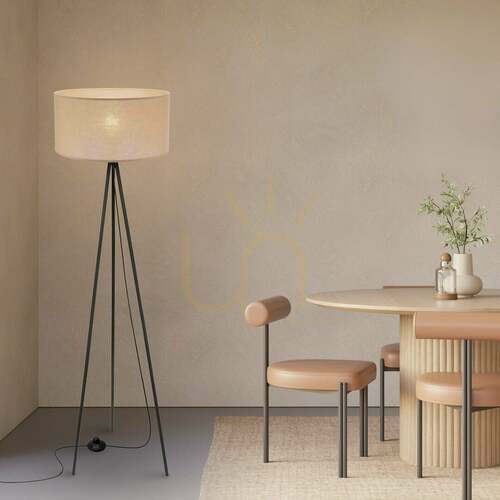 Sprawdź Lampa podłogowa Candellux SHANTI 51-38760 na trójnogu, czarna z beżowym abażurem, 1×E27