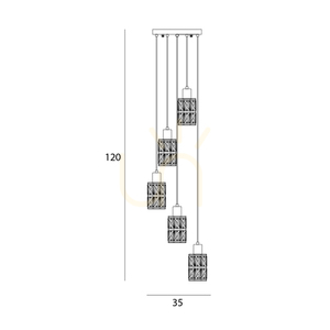 Lampa wisząca Italux Menfi 5xE27 czarna bursztynowe szkło PND-44236-5-BK-GD small 1