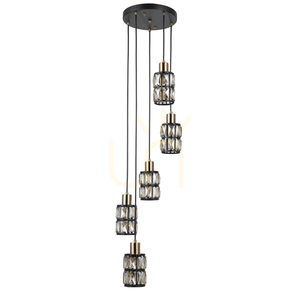 Lampa wisząca Italux Menfi 5xE27 czarna bursztynowe szkło PND-44236-5-BK-GD small 2