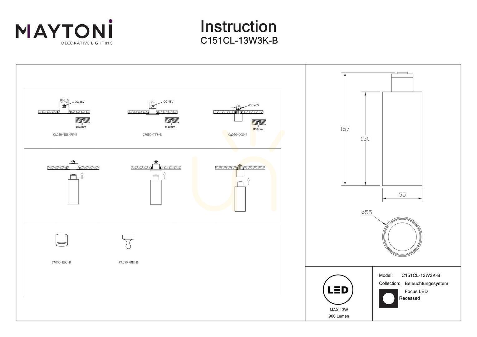 Obejrzyj Lampa sufitowa FOCUS LED C151CL-13W3K-B Maytoni Lampa sufitowa FOCUS LED C151CL-13W3K-B Maytoni