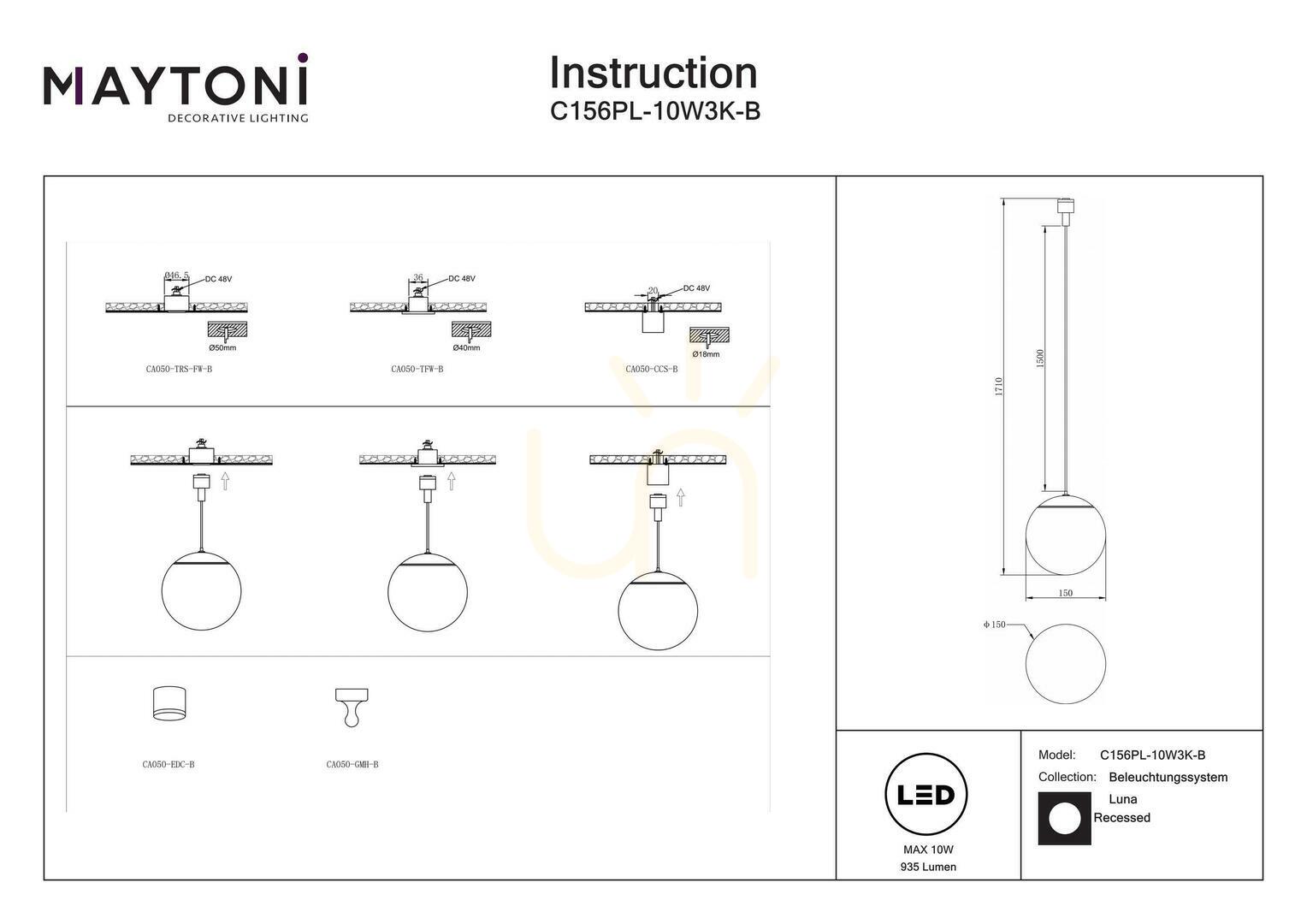 Wyświetl Lampa sufitowa LUNA C156PL-10W3K-B Maytoni Lampa sufitowa LUNA C156PL-10W3K-B Maytoni