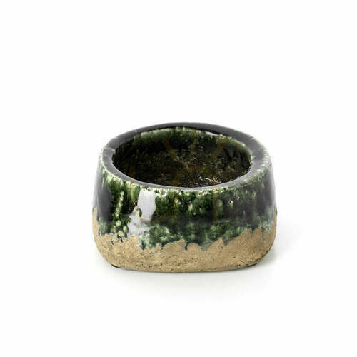 Sprawdź Doniczka handmade betonowa zielona niska 16,5x16,5x8 cm