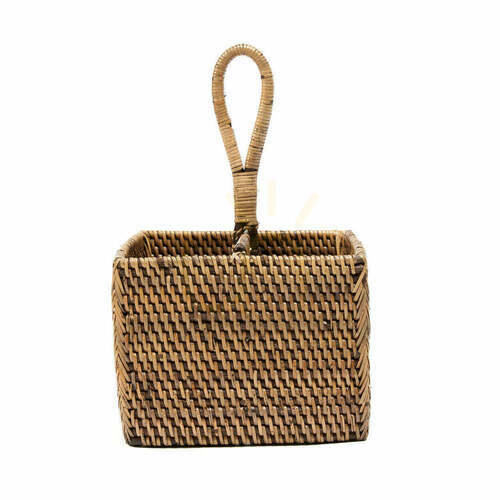 Sprawdź Pojemnik na sztućce rattanowy naturalny brązowy 18x18x29 cm