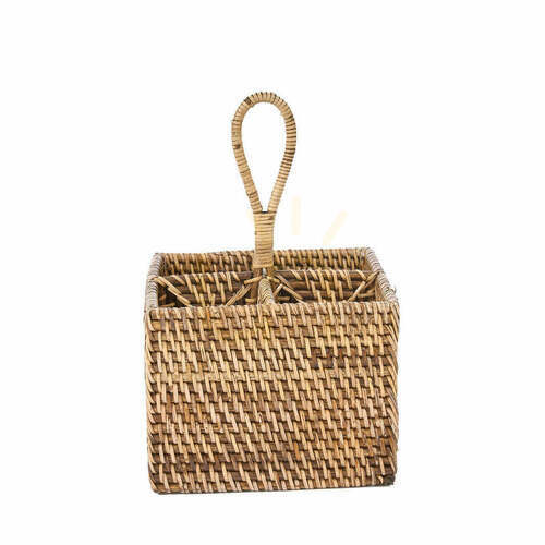 Sprawdź Kosz na sztućce rattanowy naturalny brąz 18x18x28 cm