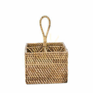 Kosz na sztućce rattanowy naturalny brąz 18x18x28 cm small 1