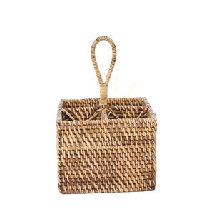 Kosz na sztućce rattanowy naturalny brąz 18x18x28 cm small 13