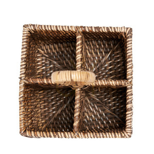 Kosz na sztućce rattanowy naturalny brąz 18x18x28 cm small 14