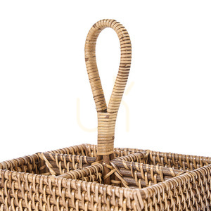 Kosz na sztućce rattanowy naturalny brąz 18x18x28 cm small 4