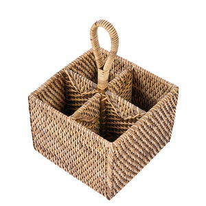 Kosz na sztućce rattanowy naturalny brąz 18x18x28 cm small 7