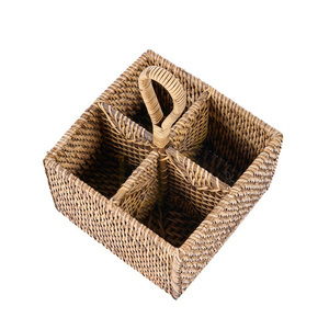 Kosz na sztućce rattanowy naturalny brąz 18x18x28 cm small 8