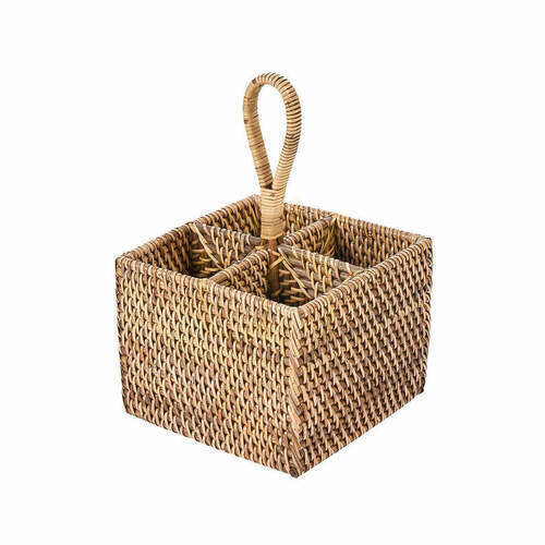 Sprawdź Kosz na sztućce rattanowy naturalny brąz 18x18x28 cm