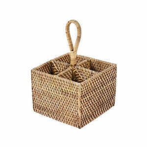 Kosz na sztućce rattanowy naturalny brąz 18x18x28 cm small 0