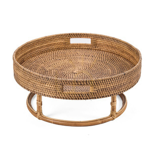 Okrągła taca rattanowa na podstawie Bazar Bizar The Rattan Rise Tray, Ø 50 cm, wys. 22 cm, naturalny brąz small 8
