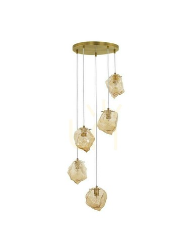 Sprawdź Lampa wisząca Luces Exclusivas BALUN LE43402 5xE14 złota bursztynowe klosze ⌀48 cm