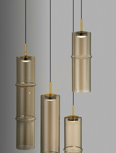 Lampa wisząca SARTANO LE45168, 5 kloszy, szkło koniakowe, złota, Ø 34 cm — Luces Exclusivas small 2