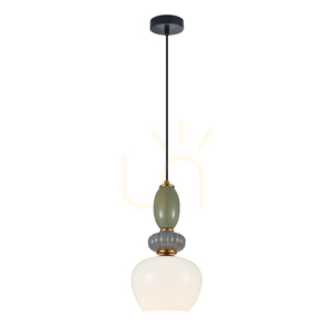 Lampa wisząca Italux Martelo E27 18,5 cm – białe szkło i kolorowe detale PND-36545-1B-GD-WH small 0