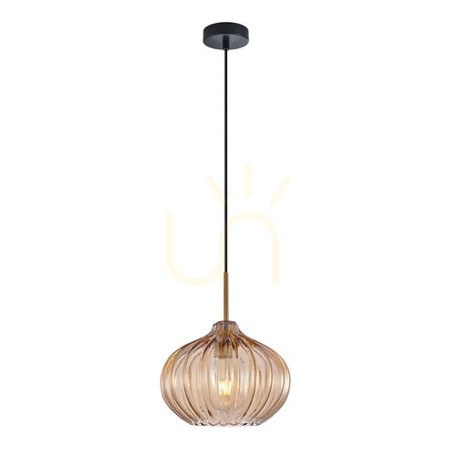 Sprawdź Lampa Wisząca Italux Pansol Złota Bursztynowe Szkło E27 PND-2940-1S-BRO-AMB