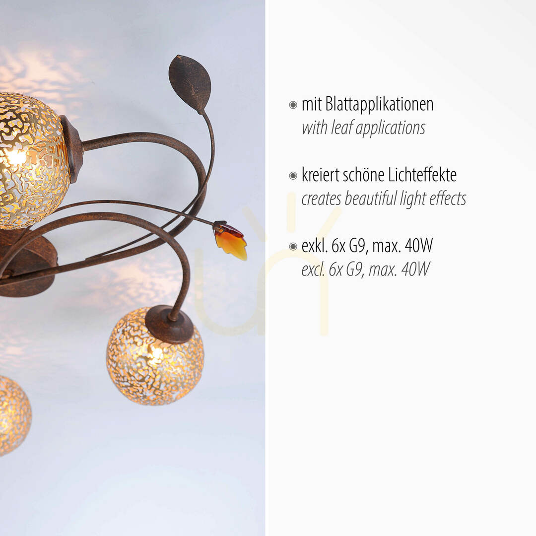 Wyświetl Plafon GRETA 6398-48 Rdzawy 6xG9 Plafon GRETA 6398-48 Rdzawy 6xG9