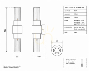 Lampa ścienna CANDELA złota 31 cm small 11