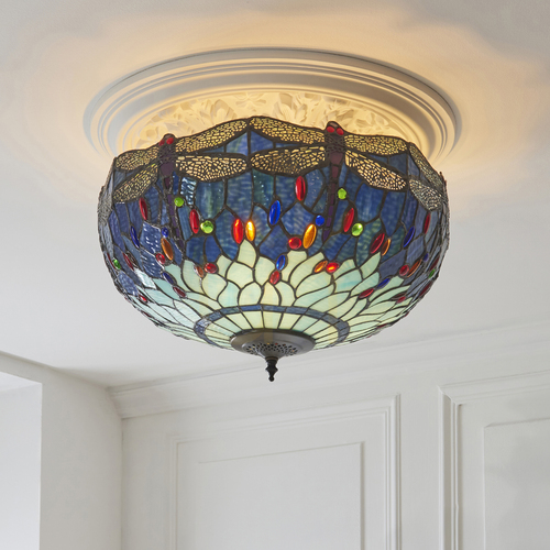 Sprawdź Lampa sufitowa Tiffany Dragonfly niebieska Interiors 111899