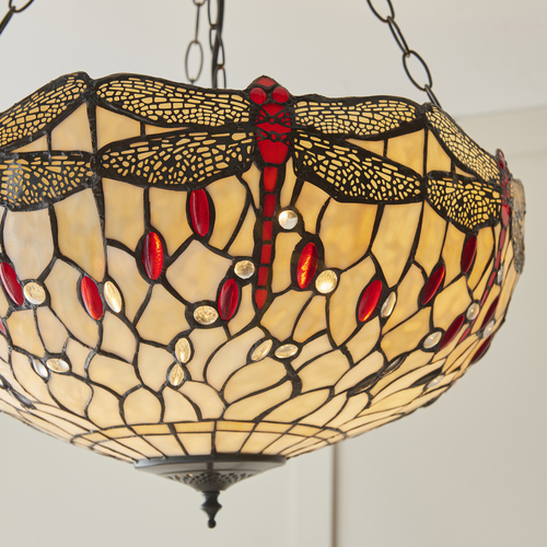 Sprawdź Lampa Wisząca Tiffany Beżowa 3xE27 50 cm Interiors 112251