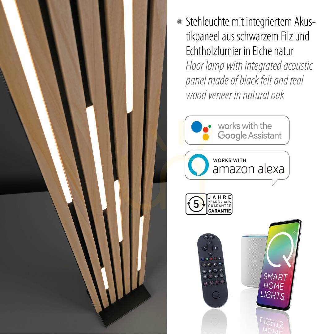 Pokaż Lampa Podłogowa Q-AKUSTIK 822-79 Drewno 1xLED Lampa Podłogowa Q-AKUSTIK 822-79 Drewno 1xLED